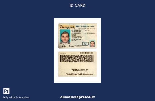 modello di carta d'identità USA Pennsylvania in stile verificato